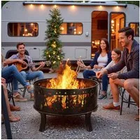 TLGREEN Feuerschale inkl. Poker & Kohlerost, Feuerkorb Retro-Look, (Multifunktional Feuerschale), Feuerschalen für den garten, Ø71x65cm Feuerstelle mit Funkenschutz
