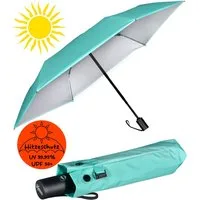 iX-brella Taschenregenschirm Sonnen-Regenschirm mit UPF 50+, UV-Hitze-Schutz, für Damen, mit Auf-Zu-Automatik, innen silber