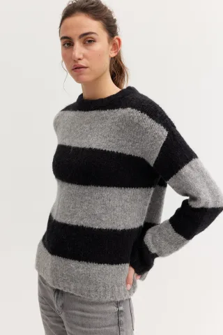 THE FASHION PEOPLE - Fluffy striped Pullover silvergrey stripe - Gr. - M