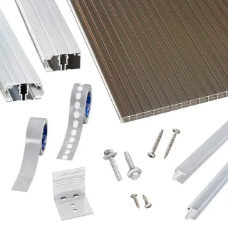 Polycarbonat Stegplatten | Terrassendach-Set | hochwertigem Alu Verlegeprofil | 16 mm | bronze