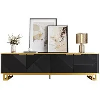Merax Lowboard in Weiß und Gold, TV-Board mit vier Türen und Stauraum (1 St., 160 x 37,5 x 48 cm), TV-Schrank mit geometrischer 3D-Front, Kabelmanagement, Metallrahmen