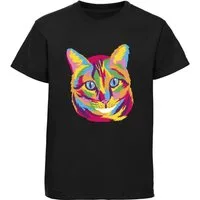 MyDesign24 Print-Shirt bedrucktes Mädchen T-Shirt bunter Kopf einer Katze Kurzarm Baumwollshirt mit Aufdruck i125