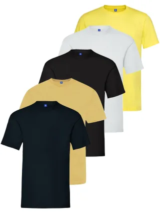 Kruze | Mens Crew Neck T-Shirts (5er Pack) - BEIGE/BLK/NVY/WHT/YLW