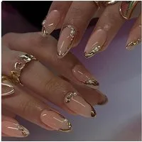 LuxusKollektion Kunstfingernägel 24er French Tip Press on Nails Mandel Perlen Gold Glänzend