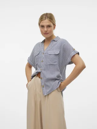 VERO MODA - VMBUMPY SS SHIRT WVN NOOS india ink - Gr. - M