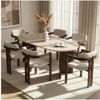 Skye Decor Essgruppe Japandi, (7-tlg., 7-teiliges Set: 1 Tisch und 6 Stühle)