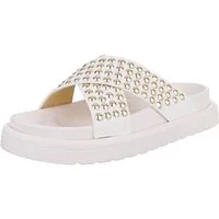 Ital-Design Stylische Damen-Sandalen mit Nieten für Freizeit und Alltag Plateausandaletten (89542357) Flach Pantoletten in Weiß