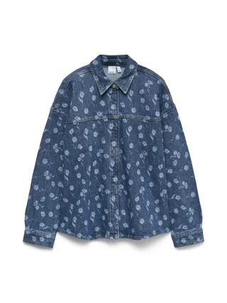 VERO MODA - VMHAYDEN LS FLOWER DENIM SHIRT RA380 Medium Blue Denim - Gr. - XL