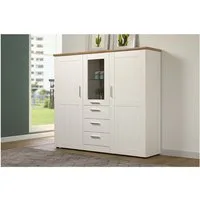 trendteam Vitrine Kommode Beistellschrank Vitrinenschrank Weiß/Braun 159x140x41cm