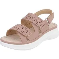 Ital-Design Damen Komfortsandale mit Klettverschluss und Profilsohle Plateausandaletten (91849405) Keilabsatz/Wedge Keilsandaletten in Altrosa