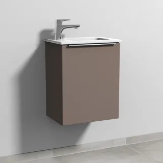 Sanipa 3way Waschtischunterbau zu Duravit ME by Starck Waschtisch mit 1 Tür, Taupe-Matt UP7211T