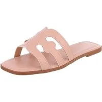 Ital-Design Damen Pantoletten mit Cut-out-Design, flach Pantolette (91970921) Blockabsatz Pantoletten in Altrosa