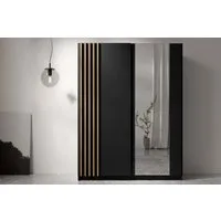 KONSIMO® Schwebetürenschrank CASTARI Kleiderschrank, mit dekorativen Lamellen, Modern (viel Stauraum, Höhe 198 cm) hergestellt in der EU, handgefertigt, 2-türig, Griffleisten