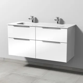 Sanipa 3way Keramik-Set Design Keramik-Doppelwaschtisch und Unterbau mit 4 Auszügen, Weiß-Glanz UF48378