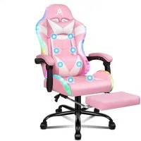 ALFORDSON Gaming-Stuhl Massagestuhl mit LED, ergonomischer Schreibtischstuhl mit 150° Neigung, Einziehbarer Fußstütze, PU-Leder, Höhenverstellbar, 180 kg Tragkraft