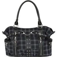 Banned Schultertasche Rise Up Grau, Tartan Handtasche Punk Nieten