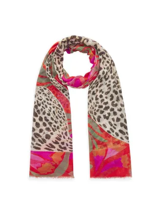 Schal aus feiner Baumwollmischung mit Leopard-Motiv rot - Gr. - one size