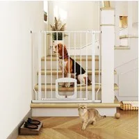 PawHut Hundegitter mit Katzenklappe, 5,5 cm Stangenabstand (Absperrgitter, 1 St., Türschutzgitter), für Tür, Treeppe, Weiß