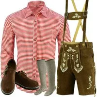 Myooka Trachtenlederhose Trachten Set Herren 5 Teilig,Trachtenlederhose Kurz Hemd Schuhe Socken
