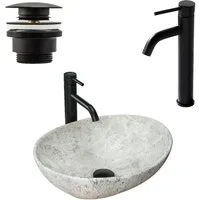 wohnwerk.idee Aufsatzwaschbecken Waschtisch Waschbecken Marmor Naturstein Optik 41x34,5cm Keramik
