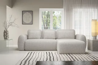 Ecksofa Schlafsofa Sofa GASTON in Stoff Puente Beige Ottomane Rechts