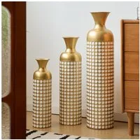 KLAM HOME Bodenvase Große Bodenvase 3er Set aus Metall, (50/65/83 cm), Mid-Century Modern (Dekovase Boden bis zur Decke reichende Vase, hohe dekorative Vase), Vintage Deko, Dekorative Vase für Wohnzimmer, Flur und Schlafzimmer