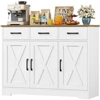 HOMECHO Sideboard, Küchenschrank mit 3 Schubladen und 3 Türen für Küche, Weiß