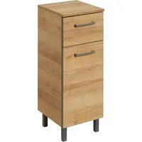 Saphir Unterschrank Quickset 919 Badschrank mit 1 Tür, 1 Schublade, 30 cm breit Badezimmermöbel, Riviera Eiche quer Nachbildung, Griffe in Grau