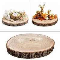 Online-Fuchs Dekotablett - Holzscheibe rund, Baumscheiben Tisch Deko natur - 30 cm Durchmesser (Paulownia Holz, ideal für saisonale Arrangements), natürliche Maserung mit einem rustikalem Rindenrand