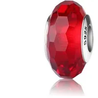 PANDACHARMS Bead Großer Roter Facettenglas Charm für Armband, Hülse aus 925 Silber