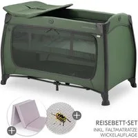 Hauck Baby-Reisebett Play'n Relax Center - Dark Green, Babyreisebett mit Matratze, Insektenschutz, Wickelauflage, Einhang