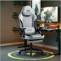 BRTHORY Gaming-Stuhl Rmit Verstellbare Kopfstütze Wippfunktion, 135°, Hellgrau