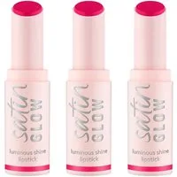 Essence Lippenstift SATIN GLOW LUMINOUS SHINE LIPSTICK, 3-tlg., Satin-Finish, langanhaltend, Farbintensiv, hohe Deckkraft