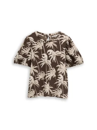 TOM TAILOR Denim - T-Shirt mit Puffärmeln braun - Gr. - M