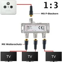 TronicXL SAT-Verteiler 3-Fach Sat Splitter Antennenverteiler TV F-Stecker Wetterschutz HD 4K