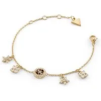 Guess Edelstahlarmband JUBB06033JWYGS, für Damen Blüten Charms Weiß/Goldfarben