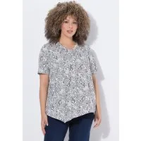 Ulla Popken T-Shirt T-Shirt Blüten Zipfelsaum V-Ausschnitt Halbarm
