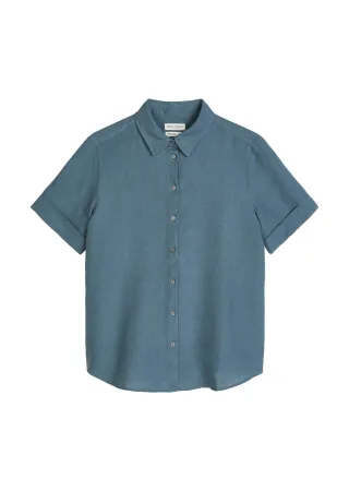 Marc OPolo Casual - Kurzarm-Leinenbluse regular Bright Sea - Gr. - 40