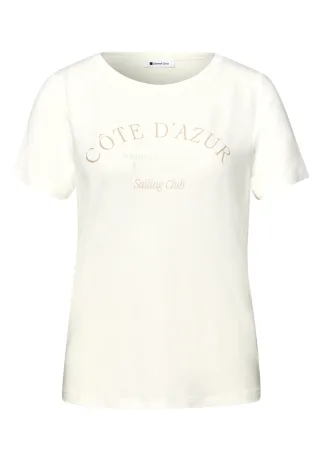 Street One - T-Shirt mit Rundhals und Wording off white - Gr. - 46