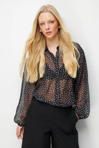 Punkte Chiffon Hemd mit Knöpfen