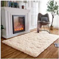 LuxusKollektion Hochflor-Teppich Teppich Hochflor Rutschfest Quadratisch Klein 80×120 cm Beige
