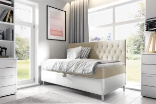 Boxspringbett Gästebett Kinderbett FINJA Nr.2 100x200cm Weiss-Beige