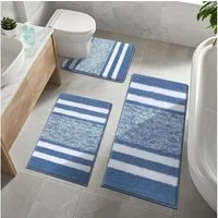 LuxusKollektion Fußmatte Badematten WC Vorleger Set Blau 50 x 80 + 50 x 120 + 50 x 60 cm