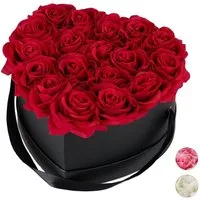 Gestecke Schwarze Rosenbox Herz 18 Rosen, relaxdays, Höhe 13 cm, rot