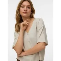 Vero Moda Kurzarmbluse VMROSIE 2/4 V-NECK SHIRT NOOS Viskosemischung. mit Leinen, Kurzarm