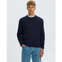 Selected Rundhalspullover SLMBRAUN KNIT CABLE CREW NOOS Baumwolle, relaxed fit