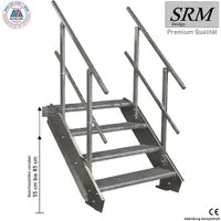 SRM Design Außentreppe 4 Stufen Stahltreppe 120cm Breite, Höhe 55-85cm, 2x Geländer Rund