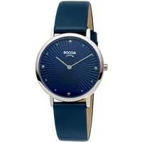 Boccia Quarzuhr 3365-02, Damenuhr Titan mit Lederband Dunkelblau