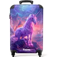 NoBoringSuitcases.com© Kinderkoffer Lila Einhorn in magischer Umgebung 55x35x20cm, 4 Rollen, Handgepäck-Koffer, Kinderkoffer, Reisekoffer Mädchen