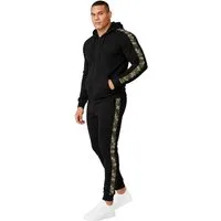 L.gonline Freizeitanzug Herren Jogginganzug zweifarbig sportlich mit Streifen, 526 (Kapuzenjacke mit Reißverschluss, Hose, 2-tlg), Fitness Freizeit Casual